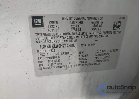 2017 GMC Acadia Sle-1 from USA, damaged, VIN 1GKKNKLA0HZ148087